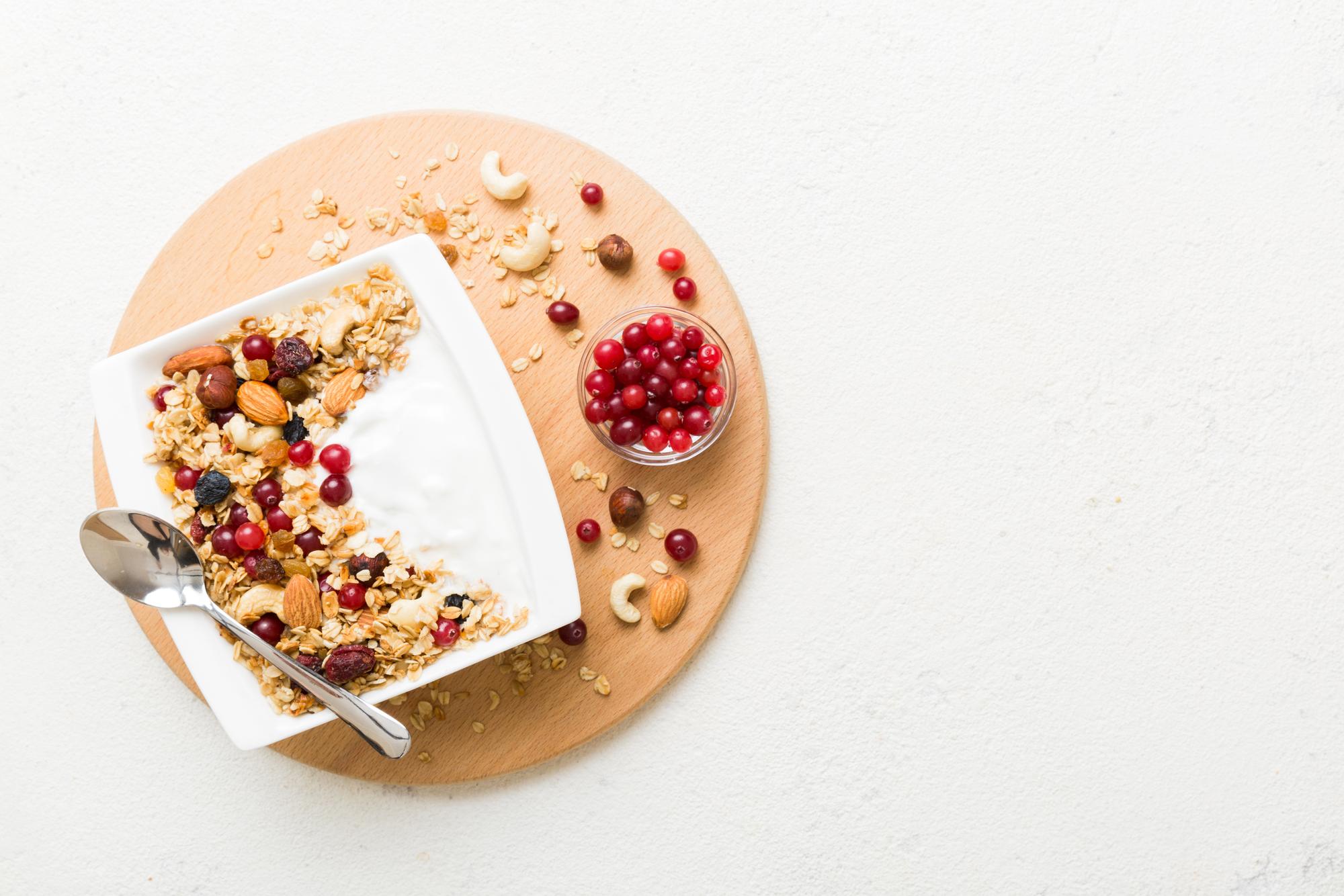 Breakfast bowl with grains and fruit